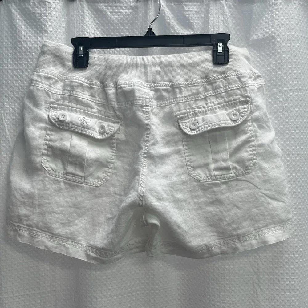 Calvin Klein White Linen Drawstring Waist Shorts Classic Summer Beach XL